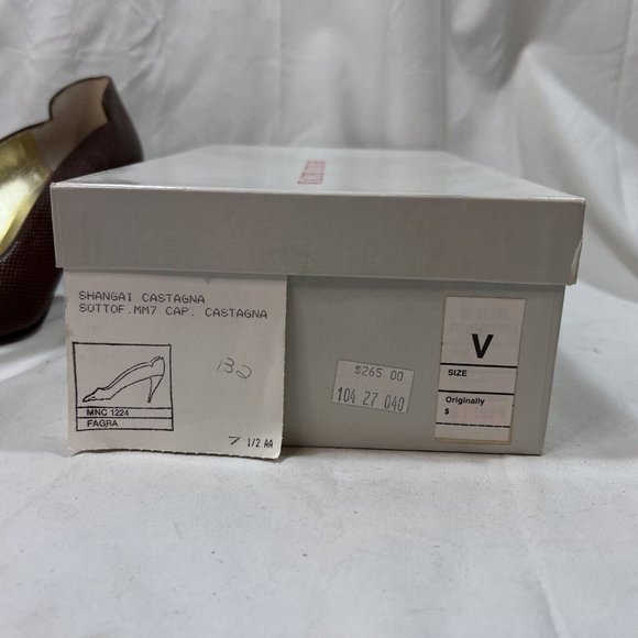 Vintage Walter Steiger Heels Pumps Sz 7.5 AA Brown Embossed Leather Handmade Ita - Picture 14 of 14